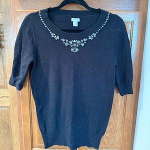 J.Crew Black Sweater with Embellished Neckline